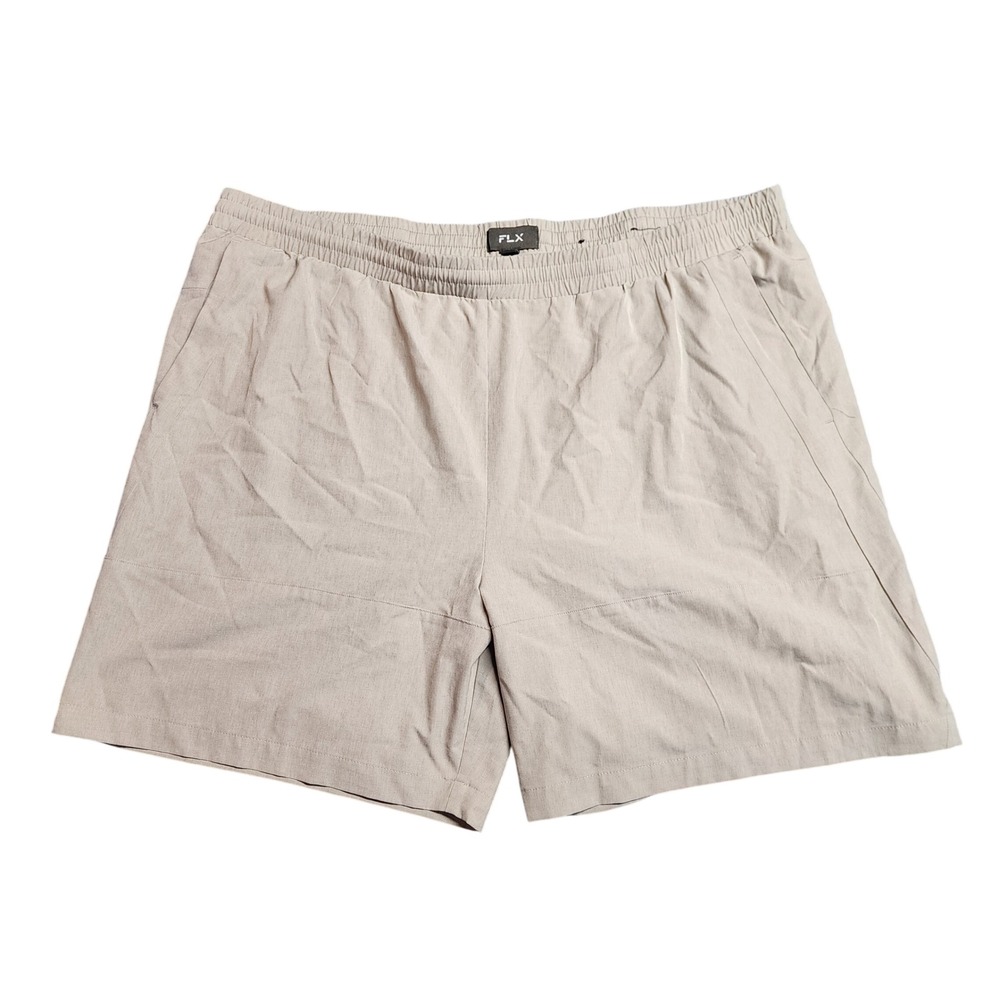 FLX Men's XXL Shorts Drawstring Waist Athletic Casual Beige Built In Under Short